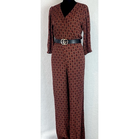Blue Rain Pants - BLUE RAIN • Multicolored Bohemian Geometric Mandala Print V-neck Jumpsuit, S
